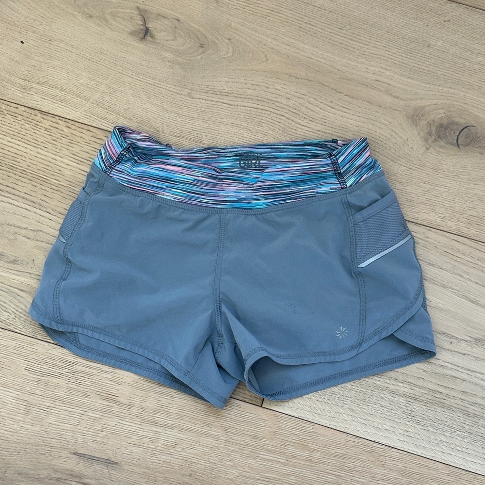 Athleta Gray girls Shorts with Multicolor Waistband 8/10